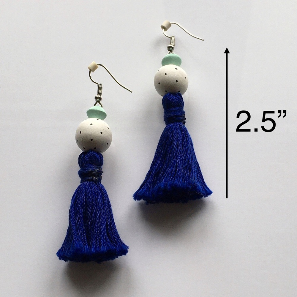 Royal Blue Tassel Earrings 2.5” Long